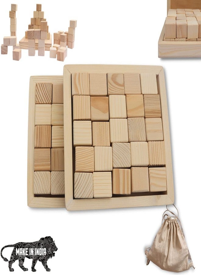 GIFT EQUALS LOVE Wooden Building Blocks Cubes with Tray for Crafts DIY Project Montessori Toy Set of 50 Cubes & 2 Trays 3CM*3CM for Kids (50 PCS Set) - Image 1